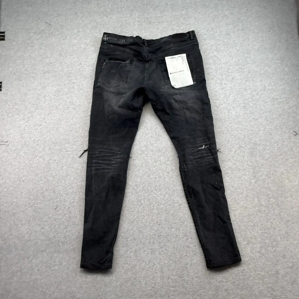 Purple Brand Mens 38 x 32 80080 Destroyed Distressed Slim Jeans Black Rare p002